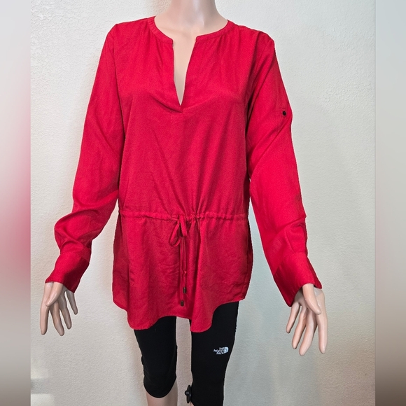 LRL Ralph Lauren Top Large Adult Red V Neck Peplum Blouse Long Sleeve Womens Med - Picture 9 of 11